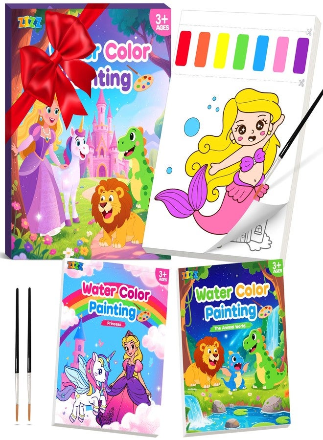 ZIZZ Valentines Day Gifts for Girls Boys, Paint with Water Coloring Books for Toddler, 2 Pack Watercolor Painting Set for Kid Ages 3-5 4-8, Drawing Activity Kit Art Craft Toy Birthday Gifts for Girl - Image 1